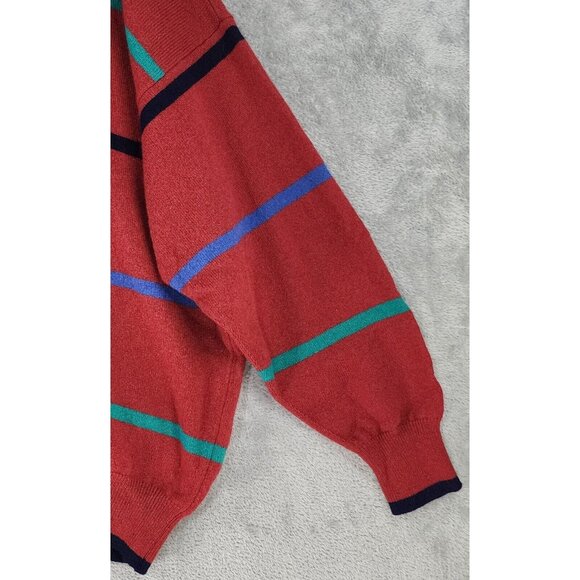 The Scotch House Sweater Mens Large Red Striped Embroidered Golfer Vintage Wool - Picture 8 of 11
